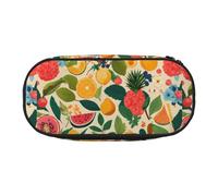 Hojas Tropicales y Flores - Astuccio unisex, design compatto per matite, piccoli oggetti, cerniera a doppia testa, Nero , Taglia unica, Astuccio per trucchi