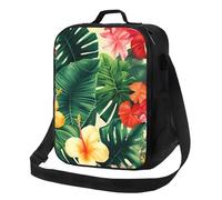 hojas tropicales y flores borsa per il pranzo per donne e uomini, borsa termica per il pranzo, riutilizzabile, a prova di perdite, contenitori per alimenti, borsa termica per pasti a spalla, per