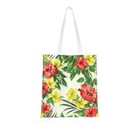 Hojas Tropicales Y Flores - Borsa per la spesa in tela di poliestere, con manici rinforzati, riutilizzabile