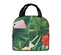 hojas tropicales y flores - Borsa termica per il pranzo, per donne e uomini, riutilizzabile, a prova di perdite, con tasche laterali, contenitori per alimenti freddi, grande, per lavoro, viaggi