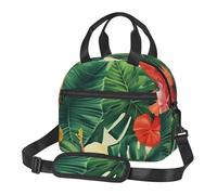 hojas tropicales y flores - Borsa termica per il pranzo, unisex, per adulti, riutilizzabile, con tracolla regolabile, grande capacità, a prova di perdite, per lavoro, viaggi, ufficio