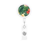 hojas tropicales y Flores - Porta badge retrattile con clip a coccodrillo, in plastica leggera, per infermiere, insegnanti, ufficio, regali