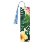 Hojas tropicales y Flores Segnalibro in legno con ciondolo a nappa, unico segnalibro in legno fatto a mano, regalo per gli amanti dei libri, segnapagina, ornamento ideale per regalo di compleanno