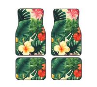 hojas tropicales y Flores - Set completo di 4 tappetini per auto per tutte le condizioni atmosferiche, anteriori e posteriori, antiscivolo, universali, decorativi per interni