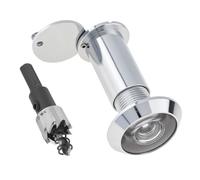 HOJLKLD Spioncino in ottone massiccio, foro a 200 gradi con punta da trapano da 16 mm, per porte da 1-1/2" a 2-3/8", diametro tubo 1,5 cm, spioncino con copertura privacy (cromato lucidato a specchio)