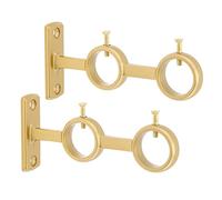 HOJLKLD Staffa doppia per tenda, 2 pezzi, supporto resistente per aste da 2,5 cm e 5/8", supporto da parete per soggiorno, camera da letto, tendaggi (oro)
