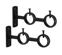 HOJLKLD Staffe doppie per asta per tende, 2 pezzi, in lega di alluminio resistente, nero, montaggio a parete, montaggio a soffitto, supporta 9,1 kg, asta da 1,5 a 2,5 cm, estensione da 13,7 cm