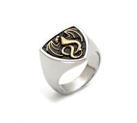 Hokech Anello Retrò in Acciaio/Oro con Drago di Fuoco Vichingo per Uomini, Stile Biker Nordico, Etnico, in Acciaio Inox, Amulet Drago, Gioielleria con Timbro Vichingo, 10, Acciaio inossidabile