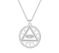 Hokech Occhio-Unico Della Provvidenza Illuminati Piramide Fascino Collana Ciondolo Rotondo per Uomo Donna Gioielli In Acciaio Inox Nuovo