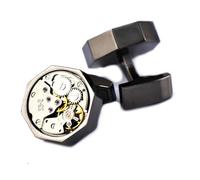 Hokech Orologio meccanico ottagonale con movimento nero pistola con borchie e gemelli maschio e femmina