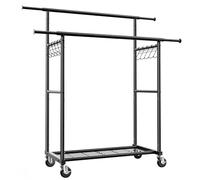 HOKEEPER Appendiabiti a Doppia Astella Resistente 204kg con Ruote e Ripiano, Portatile per Camera da Letto, Lavanderia e Cappotti - Nero