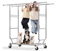 HOKEEPER Appendiabiti a doppio strato, di grado commerciale, con ripiani, resistente, a doppia rotella, regolabile, pieghevole, con ruote, finitura cromata