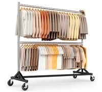 HOKEEPER Appendiabiti da Terra Commerciale Resistente a Doppia Barra, Base a Z con Ruote, 250kg, Altezza Regolabile per Negozi, Boutique, Camera da Letto, Argento
