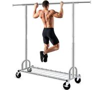 HOKEEPER Appendiabiti da Terra Resistente 238kg, Barra Estensibile con Ruote Bloccabili e Ripiano, Salvaspazio per Camera da Letto, Appartamento, Lavanderia, Argento