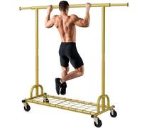 HOKEEPER Appendiabiti da Terra Resistente 238kg, Barra Estensibile con Ruote Bloccabili e Ripiano, Salvaspazio per Camera da Letto, Appartamento, Lavanderia, Oro