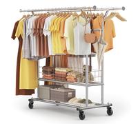 HOKEEPER Appendiabiti da Terra Resistente a Doppia Barra, 283kg, con Cesta a Maglia e Ripiano, Estensibile - Ideale per Camera da Letto, Boutique, Lavanderia, Argento