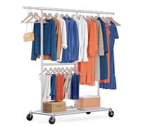 HOKEEPER Appendiabiti da Terra Resistente a Doppia Barra con Ruote, 209kg, Altezza Regolabile e Barra Estensibile, Armadio Mobile per Camera da Letto, Boutique