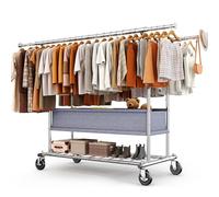 HOKEEPER Appendiabiti da Terra Resistente a Doppia Barra con Ruote, 283kg, con Cesta in Tessuto e Ripiano, Estensibile - Ideale per Camera da Letto, Boutique
