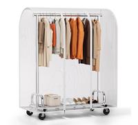 HOKEEPER Appendiabiti da Terra Resistente con Copertura Antipolvere, Barra Estensibile e Altezza Regolabile con Ruote Bloccabili, Salvaspazio per Camera da Letto, Appartamento Piccolo, Lavandería