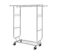 HOKEEPER Appendiabiti doppio con ripiani, capacità 272,2 kg, professionale appendiabiti su ruote cromate