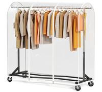 HOKEEPER Porta Abiti Resistente con Ruote e Copertura Antipolvere, Appendiabiti Mobile da 204kg con Ruote e Ripiano per Camera da Letto, Lavanderia