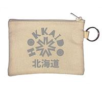 Hokkaido - Portamonete con portachiavi giapponese Kanji della prefettura giapponese, beige