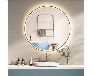 HOKO® Design Specchio da Bagno Tondo ANTIBESCHLAG 60 cm con Cornice in Metallo Nero Opaco. Specchio da Parete a LED con Interruttore Touch e Cambio Luce LED - Bianco Caldo - Bianco Freddo - Neutro