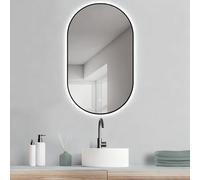 HOKO Design Torino - Specchio da bagno a LED, ovale, 45 x 75/75 x 45 cm, con funzione touch, 3 colori e montaggio alto/orizzontale