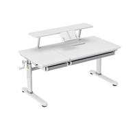 HOKO® Ergo-Study-Table COMPAKT Plus - Scrivania per bambini regolabile in altezza, colore: Bianco con base da scrivania con inclinazione, piano regolabile e maggiordomo con supporto per libro