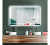 HOKO® grande specchio da bagno a LED 100x60 cm. Con antiappannamento + orologio digitale. Specchio XL + interruttore a sfioramento + cambio LED