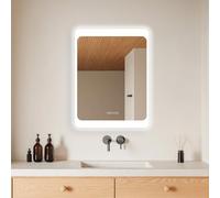 HOKO® Specchio-Bagno-con-Luce 60x80cm con Antiappannamento e RISCALDAMENTO DELLO SPECCHIO+Orologio DIGITALE. Interruttore Tattile+Luce LED Variabile Caldo-Freddo-Neutro 2700-6500k