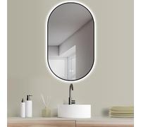 HOKO® Specchio-Bagno-con-Luce Ovale Antiappannamento LED 45x75cm con Cornice in Metallo Nero-Montaggio Verticale/Orizzontale+Interruttore Tattile+LED Regolabile Caldo/Freddo/Neutro 2700-6500k