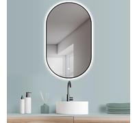 HOKO® Specchio-Bagno-con-Luce Ovale da Parete 50x90cm/90x50cm Montaggio Verticale+Orizzontale con Cornice in Metallo Nero. Interruttore Tattile+LED Regolabile Caldo/Freddo/Neutro 2700-6500k