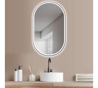 HOKO® Specchio-Bagno Ovale LED Antiappannamento 45x75/75x45cm Montaggio Verticale/Orizzontale. con Cornice Nera+Interruttore Tattile+Luce LED con Variazione di Colore Caldo/Freddo/Neutro 2700-6500K