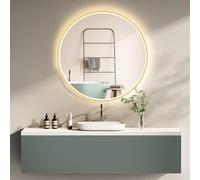 HOKO® Specchio da Bagno con Luce, Antiappannamento Rotondo 80cm con Cornice Metallica Dorata. LED Economico in Energia, Interruttore Tattile, Luce Regolabile Caldo-Freddo-Neutro