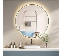 HOKO® Specchio da Bagno Rotondo Design Antiappannamento 60cm con Cornice in Metallo Nero. Specchio da Parete+Interruttore Tattile+Luce LED Modulabile Bianco Caldo/Bianco Freddo/Neutro 2700-6500K