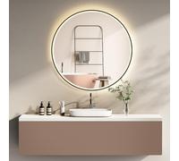 HOKO® Specchio da Parete Design Rotondo 60cm con Illuminazione LED Economica e Cornice in Metallo Nero. Interruttore Tattile, Cambiamento del Colore della Luce da 2700 a 6500K, Caldo-Freddo-Neutro