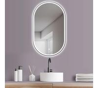 HOKO® Specchio da Parete Ovale LED 50x90/90x50cm con Cornice in Nero. Montaggio Verticale/Orizzontale. Ideale come Specchio da Bagno. Interruttore Tattile+LED Regolabile Caldo/Freddo/Neutro 2700-6500k