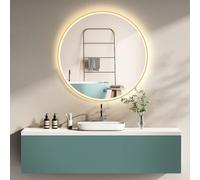 HOKO® Specchio da Parete per Bagno 60cm con Cornice in Metallo Dorato. Specchio Rotondo Economico in Energia, Interruttore Tattile, Funzione Memoria, LED Variabile 2700-6500K Caldo-Freddo-Neutro