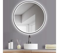 HOKO® Specchio da Parete Rotondo 80cm+Antiappannamento+Cornice in Nero+Comando Tattile+Regolazione della Luce LED da Bianco Caldo a Bianco Freddo/Neutro 2700-6500K. Ideale per Bagno e Camera da Letto