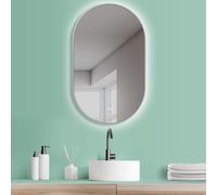 HOKO® Specchio LED Antiappannamento Ovale 45x75/75x45cm (Verticale/Orizzontale) con Cornice Bianca. Specchio da Trucco/Bagno+Interruttore Tattile+Cambio di Luce LED da Bianco Caldo/Freddo/Neutro