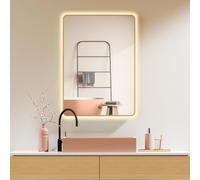 HOKO® Specchio LED da Bagno 50x70cm/70x50cm con Cornice in Dorato, Montaggio Verticale/Orizzontale. Specchio per Trucco+Interruttore Tattile+Variazione di Luce 2700-6500K, Bianco Caldo-Freddo-Neutro
