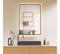 HOKO® Specchio-parete LED 60x80/80x60cm con cornice in nero+Riscaldamento antiappannamento, Montaggio verticale/orizzontale. Interruttore Touch+Luce Variabile da Bianco Caldo/Freddo/Neutro 2700-6500K