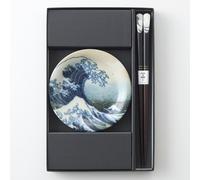 Hokusai Great Wave Plate & Bacchette Set Ukiyo-e The Thirtasei Views of Mt. Fu