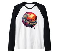 Hokusai La Grande Onda di Kanagawa Nippon Giappone Manga Tokyo Maglia con Maniche Raglan