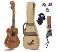 Hola. Music hm-124 + Deluxe fasci con ukulele concerto Nylgut installato, custodia imbottita, tracolla e plettri Concert 24 Inch Mahogany