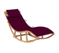 Holamys Lettino a dondolo in teak finemente levigato, per giardino e terrazza, resistente alle intemperie, con comodo cuscino rosso vinaccia per prendere il sole