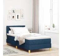Holamys Letto a molle a LED con materasso, blu, 90 x 200 cm, in tessuto, moderno letto imbottito con illuminazione a LED per camera da letto