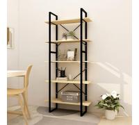 Holamys Libreria a 5 scomparti, 80 x 30 x 175 cm, in legno massello di pino e struttura in metallo, moderna mensola per libri, cartelle, decorazione, versatile, colore naturale