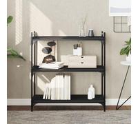 Holamys Libreria nera con 3 ripiani, 80 x 30 x 86 cm, in legno resistente e robusto telaio in metallo, gambe regolabili per una posizione stabile, ideale come organizer versatile